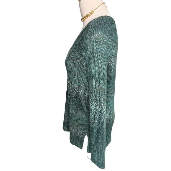 PrAna cable knit V neck Leisel sweater ombre marled green size small S - Picture 3 of 6